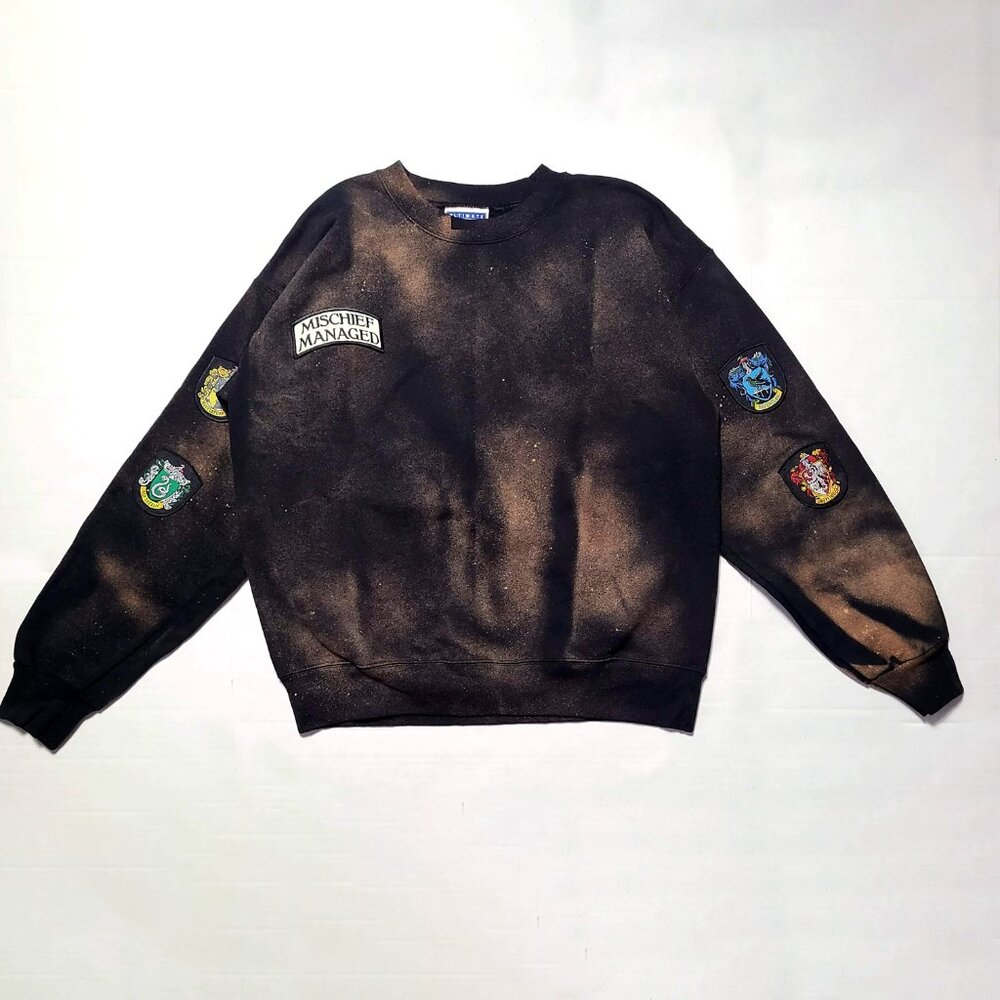Harry Potter Custom Bleached Crewneck | Hogwarts Patch Sweatshirt M Unisex